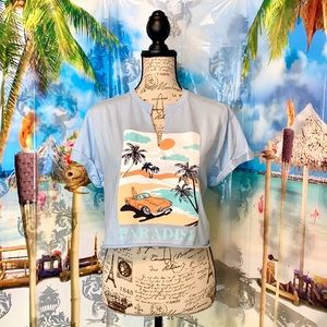 🍀 NWT! Light Blue Paradise Crop Top Tee!